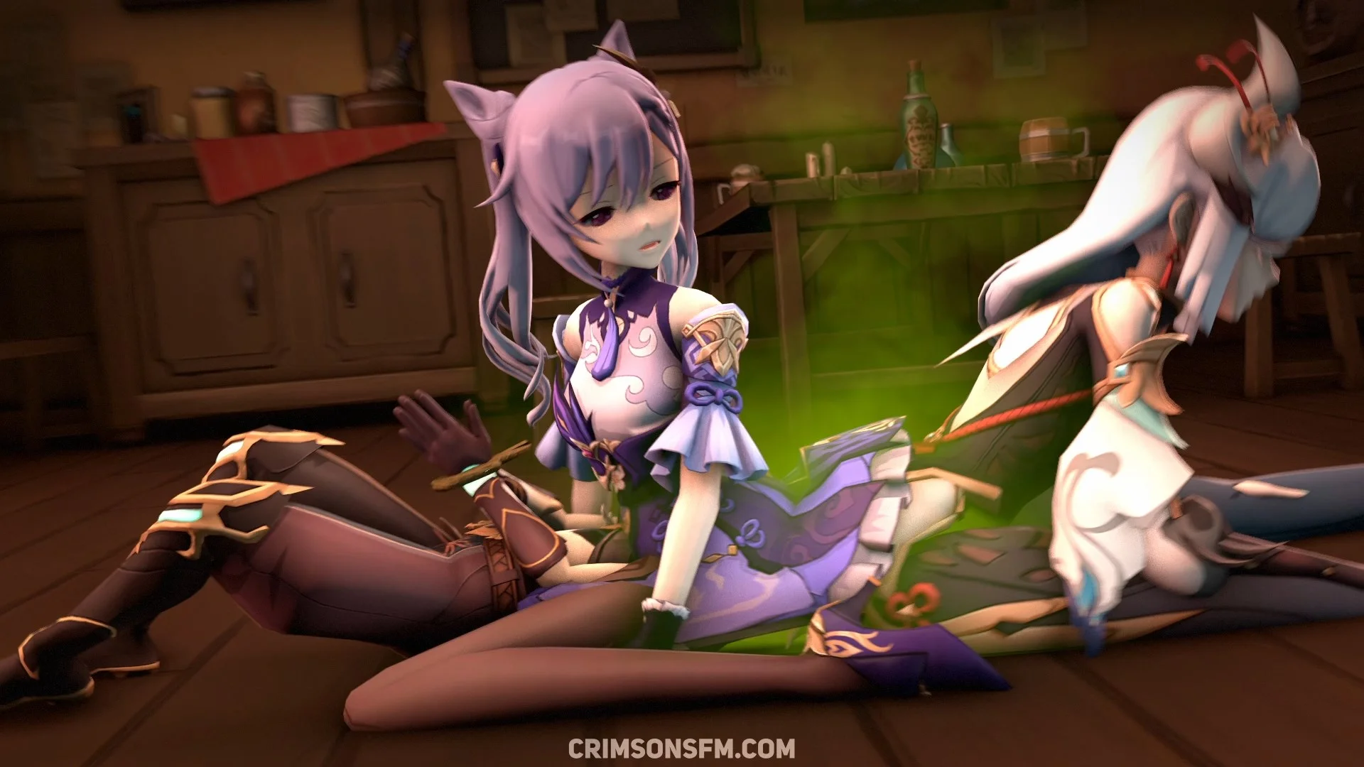 Keqing and Shenhe fart on Aether with gas cloud — Gas fetish SFM preview 3