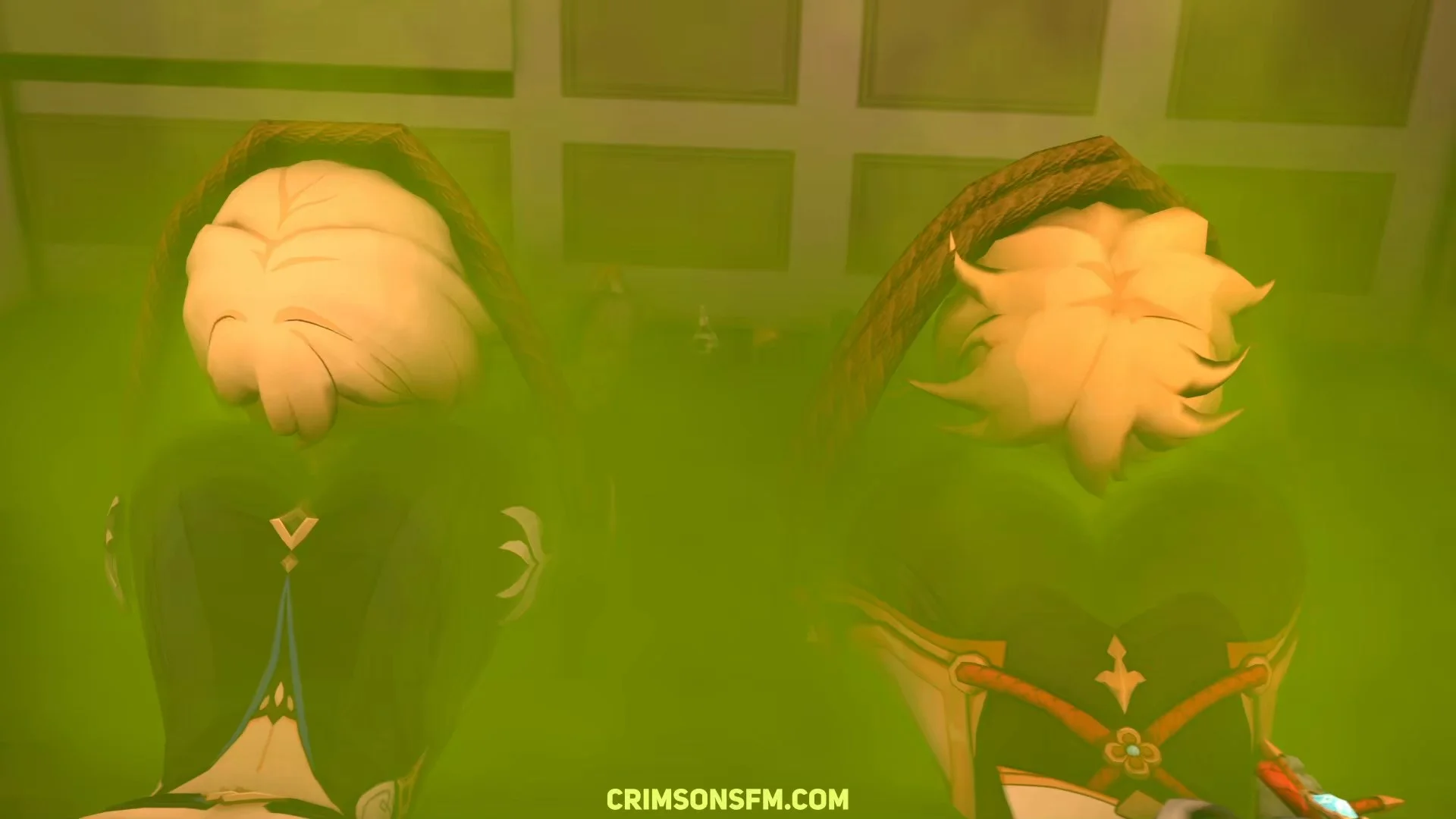 Eula and Shenhe fart on Lumine and Aether with gas cloud — Gas fetish SFM preview 3