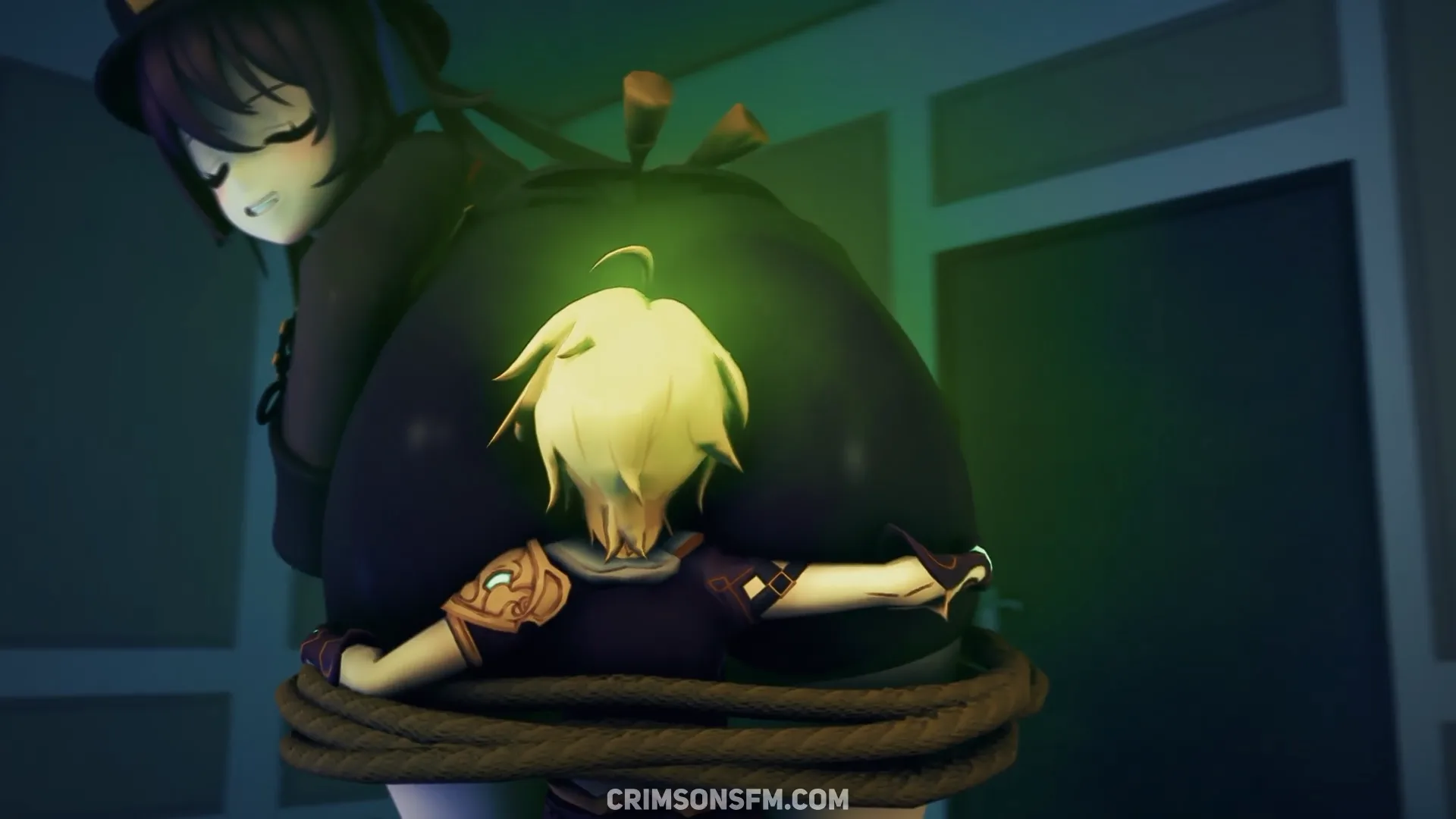 Hu Tao farts on Aether with gas cloud — Gas fetish SFM preview 2