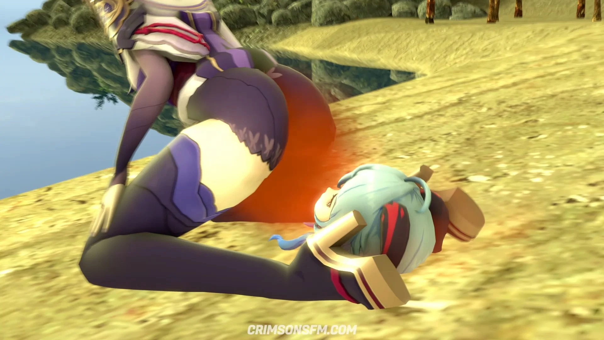 Raiden shogun farts on Ganyu with gas cloud – Gas fetish SFM preview 1