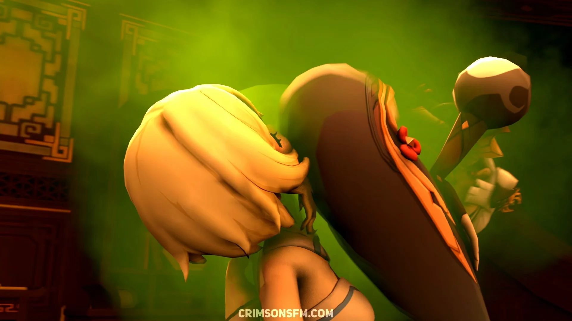Shenhe farts on Lumine with gas cloud – Gas fetish SFM preview 1