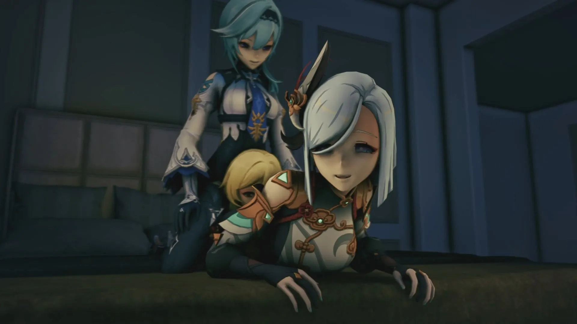 Shenhe farts on Lumine (with Eula)